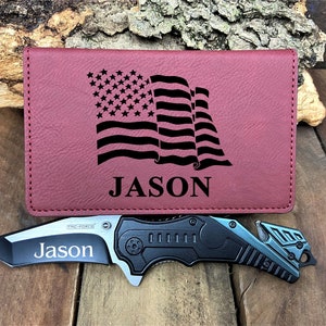 Father&#39;s Day Pocket Knife with Rustic Red Leather Textured Box, Pocket Knife Gift for Dad and Grandpa with Keepsake Box