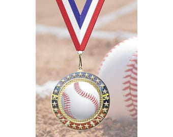 Baseball Award Medal on Neck Ribbon with Engraved Plate, Baseball Tournament Medals, All Star Team Medallions for Champions and Finalists