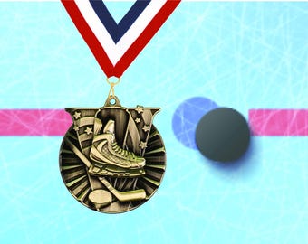 Personalized Hockey Medal with Neck Ribbon & Engraved Plate | Custom Hockey Award | Team Trophy | Player Recognition Medal