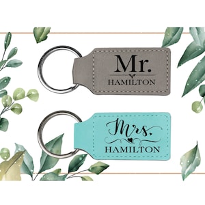 Mr and Mrs Personalized Leatherette Keychain for Bride and Groom, Keychain Wedding Gift or Shower Gift, His and Hers Wedding and Anniversary