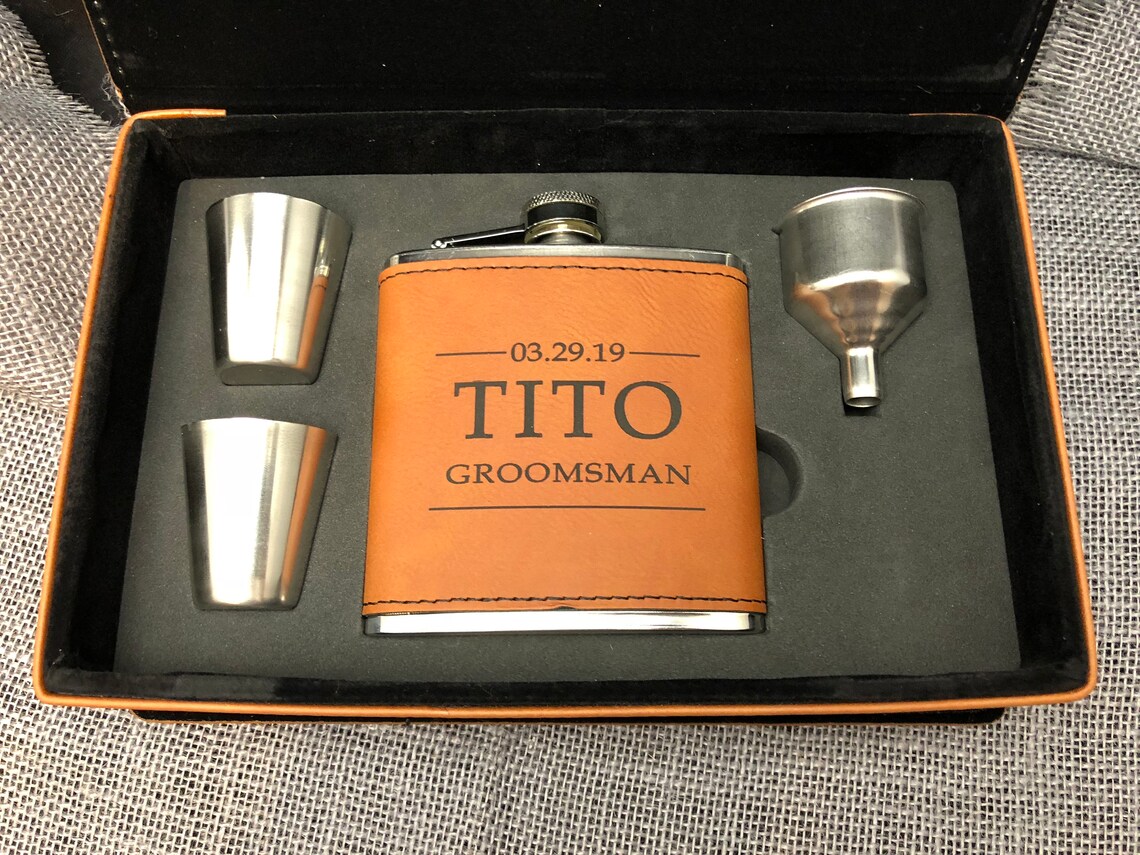 Groomsman Flask Set Custom Engraved Flask and Shot Glass Set Etsy