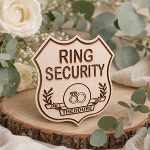Ring Security Badge • Personalized Wedding Badge • Custom Ring Bearer Gift • Engraved Wooden Keepsake • Modern Wedding Accessory