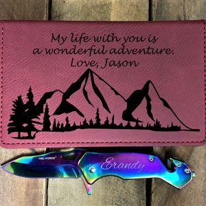 Rainbow Finish Pocket Knife Red Leather Textured Box, Ladies Pocket Knife Gift for Girlfriend or Wife, Daughter, Girls Graduation Gift 2022