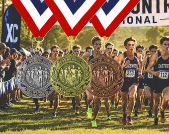 Custom Cross Country Medal with Ribbon | Gold Silver Bronze Running Award | Personalized Engraved Cross Country Medal | XC Team Meet Medal