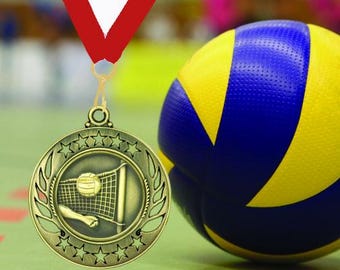 Volleyball Medal with Engraved Plates & Neck Ribbon | Personalized Volleyball Award | Team Trophy | Coach Gift