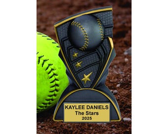 Softball Baseball Trophy 6.5 Inch Award – Free Engraved Plate | Dark Graphite Sports Trophy | Custom T-Ball Award