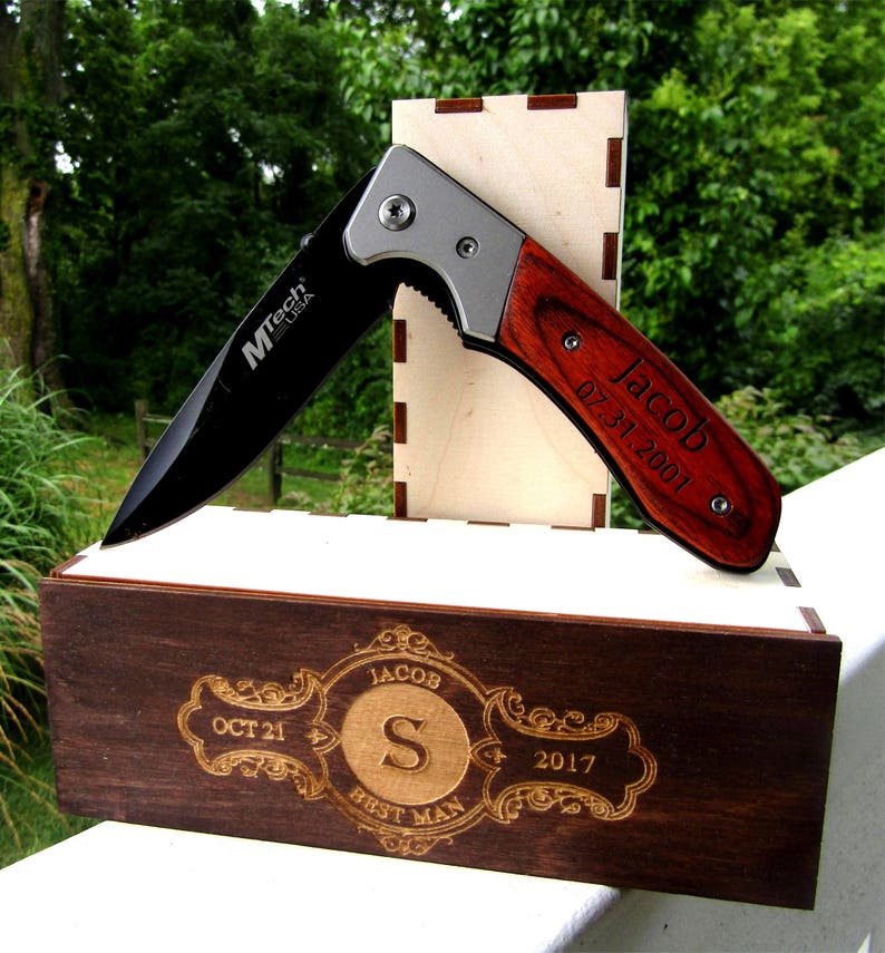Groomsmen Gift Knife Set of 8 Knives Engraved Custom Pocket Etsy