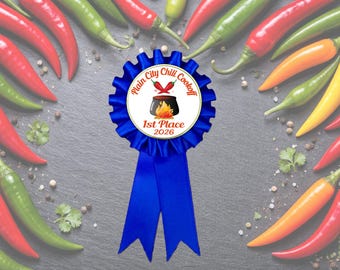 Chili Cook-Off Award Rosette Ribbons | Custom Cooking Competition Prize | 1st 2nd Place Chili Contest Winner | Fundraiser | Church | School
