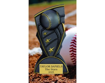 Baseball Softball Trophy 7.75 Inch Award – Free Engraved Plate | Dark Graphite Sports Trophy | Custom T-Ball Award