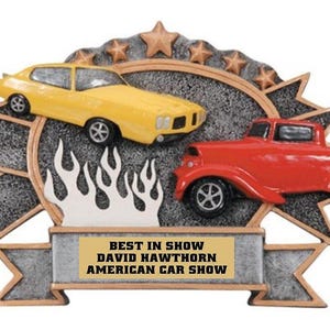 Custom Car Show Trophy – 6x5 Full Color Resin Award with Engraved Plate – Car Show Plaque, Auto Trophy, Classic Car Award, Custom Auto Gift