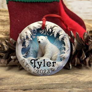 Animal Christmas Ornaments with Name and Date - Custom Christmas Tree Ornaments - Owl - Deer - Fox - Angel - Wolf - Squirrel - Bear