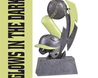 Glow In Dark Baseball-Softball Trophy Resin Award & Engraved Plate -Baseball/Softball Participation Award - Baseball/Softball Gift for Coach