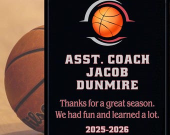 Coaches Basketball Award Plaque – Personalized Outstanding Coach Gift – Black, White or Maroon – Multiple Sizes – Optional Gift Box