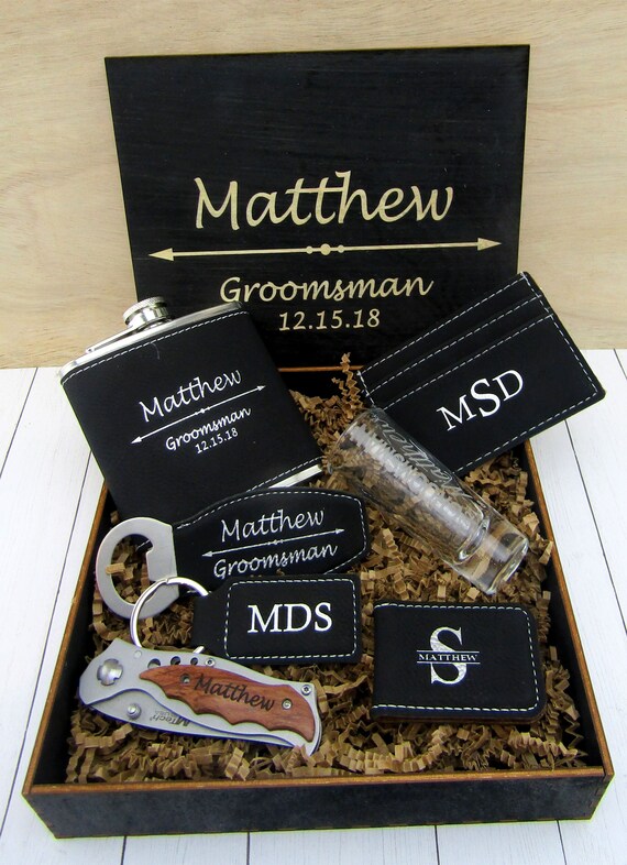 Variety Gift Box Wedding Bachelor Monogrammed Engraved Etched Groomsman Gift Set Groomsmen Proposal Gift Box