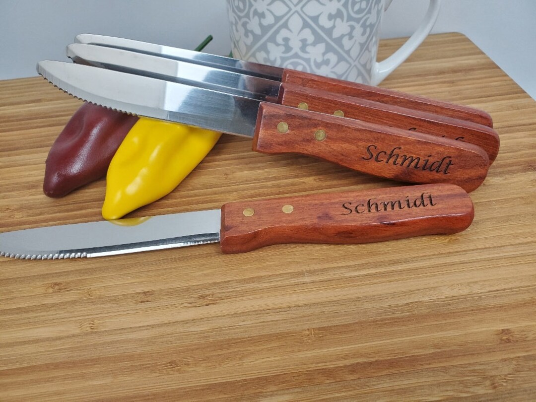 Custom Steak Knives With Wood Handle and Optional Gift Box, Engraved
