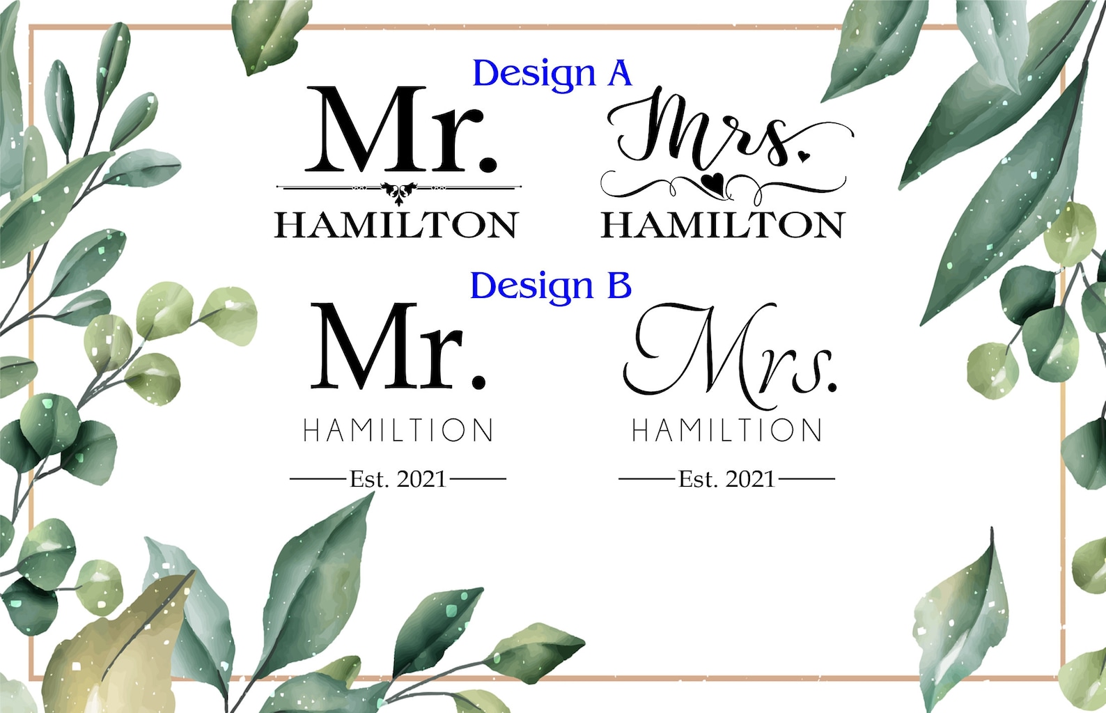Personalized Mr & Mrs Leatherette Luggage Tag, Wedding Gift - GRAY/BLACK, DESIGN B