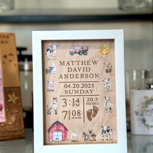 Farm Animals Baby Announcement - Birth of Baby - Baby Announcement Gift - Framed Nursery Gift - Unique Babies Decor - Engraved Nursery Gift