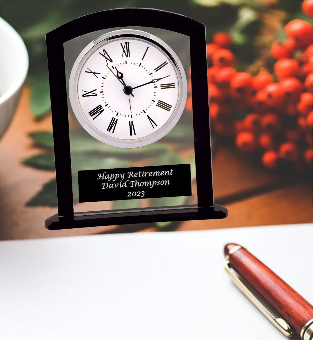 Personalized Desk Clock With Engraved Plate Wedding Anniversary Clock
