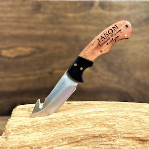 Custom Engraved Hunting Knife with Wood Handle, Can be Engraved 2 Sides and Leather Sheath, Men&#39;s Birthday or Anniversary Gift