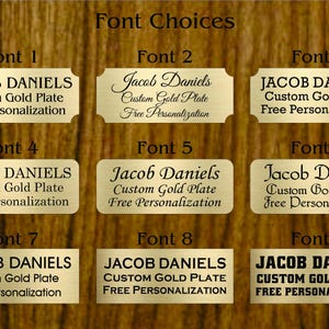 Custom Gold Aluminum Plate 2.5&quot; x 1&quot; – Personalized Black Text – Adhesive Back – Memorial Name Plate - Name Tag Award