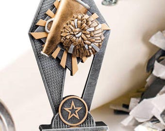 Cheerleading Trophy Resin Award with Engraved Plate - Cheerleader Participation Award - Cheer Competition Awards - Cheer Coach Gift