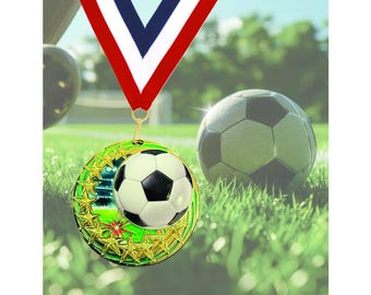 Engraved Gold Soccer Medal – Custom Team Award with Neck Ribbon
