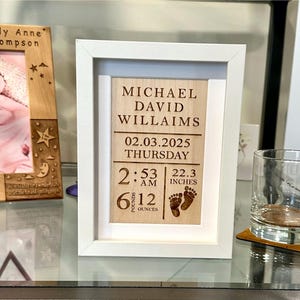 Engraved Baby Announcement - Birth of Baby Gift - Baby Announcement Sign - Framed Nursery Gift - Unique Babies Decor - Engraved Nursery Gift