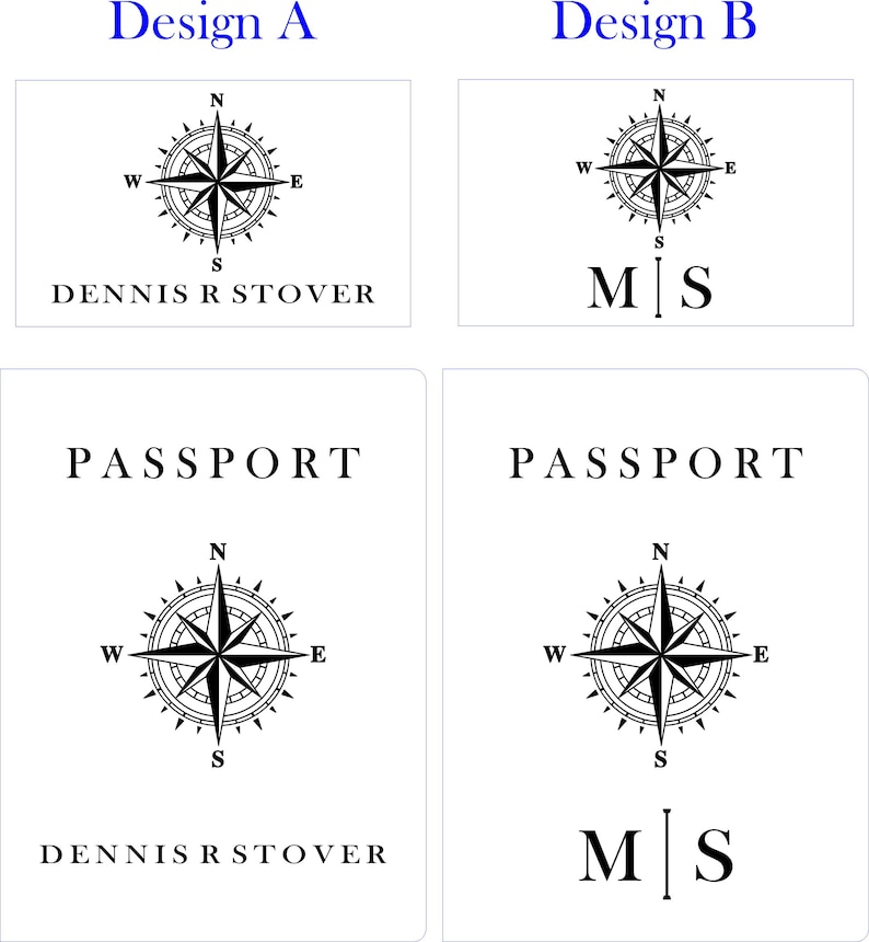 Personalized Passport Cover and Luggage Tag With Compass, Passport ...