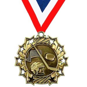Gold Hockey Superstar Medal – Custom Engraved Hockey Medal with Neck Ribbon – Hockey Team Trophy – Coach Award – Tournament Medal