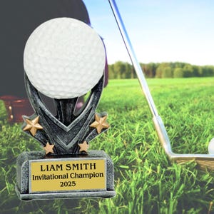 Golf Resin Trophy Award with Engraved Plate - Championship Golf Trophy for Coach or Team - Golf Scramble Awards - Charity Golf Awards