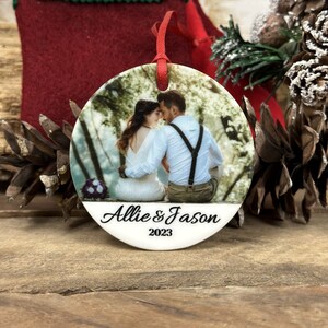 Our First Christmas as Mr. and Mrs. - Newlywed Wedding Gift - Mr and Mrs Double Sided Photo Ornament - Couple Photo Ornament 2023