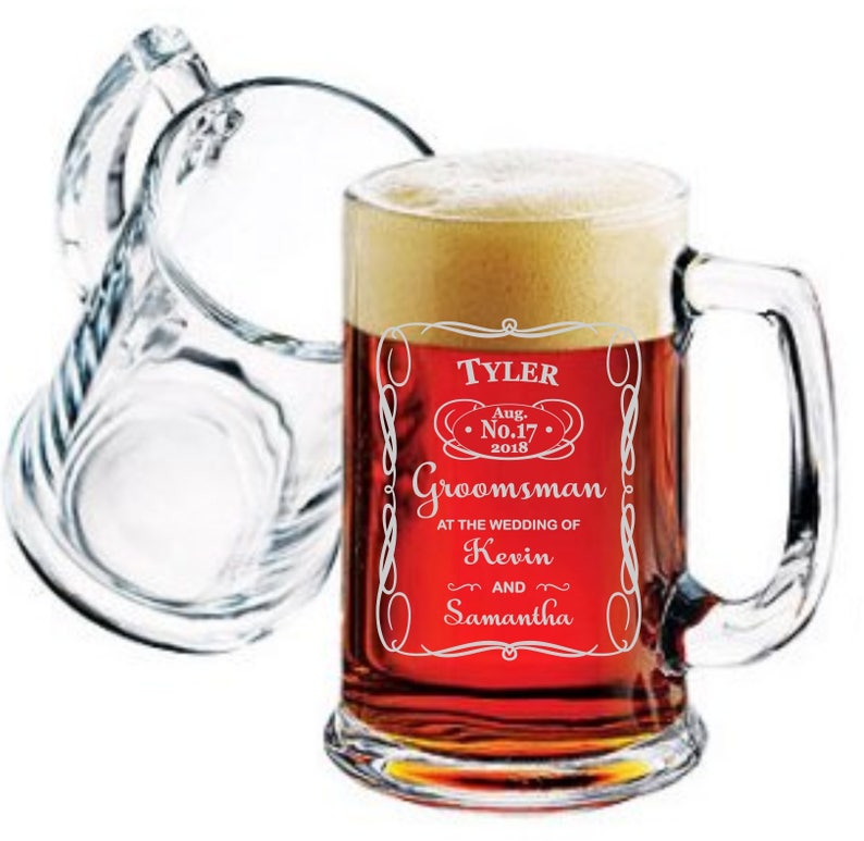 Set Of 9 Custom Engraved Beer Glass Groomsman Mugs Lover Gift