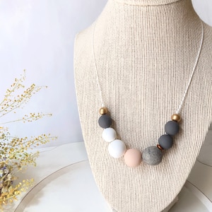 Polymer Clay Beaded Necklace- Multicolored, Gray, White, Adjustable length, Seven Beads, Statement Necklace, Gift for Women, Chunky Necklace