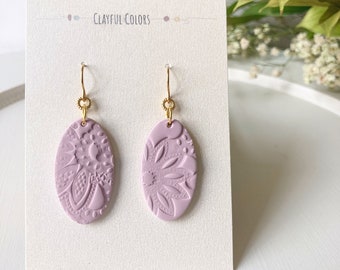 Polymer Clay Dangle Earrings- Lavender, Light Purple, Gold, Spring Earrings, Summer Earrings, Fish Hook Earrings, Gifts for Women