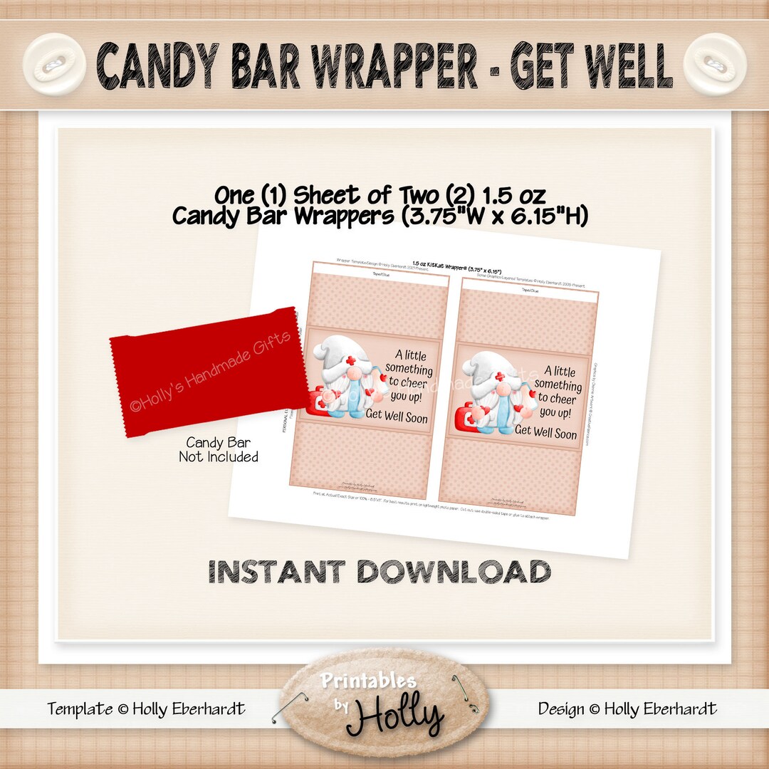 Candy Bar Wrapper - GET WELL - Instant Download Printable - Beginner ...