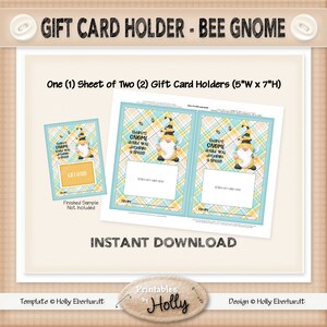 5x7 Gift Card Holder - BEE GNOME - Instant Download Printable ...