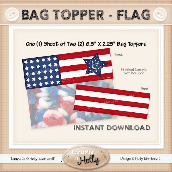 Bag Topper - FLAG - Americana - Instant Download Printable - Experienced Beginner Project - HEBER_1813