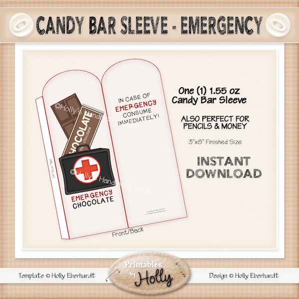 Candy Bar Sleeve - EMERGENCY - Chocolate - Instant Download Printable - Experienced Beginner Project - HEBER_934