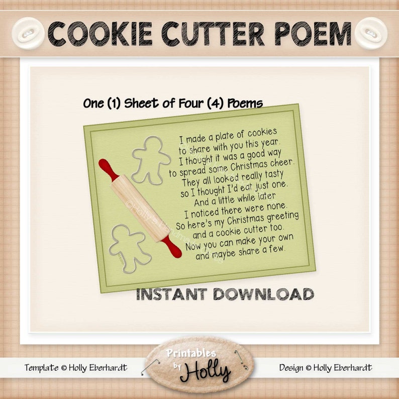 Poem COOKIE CUTTER Christmas Instant Download Printable | Etsy