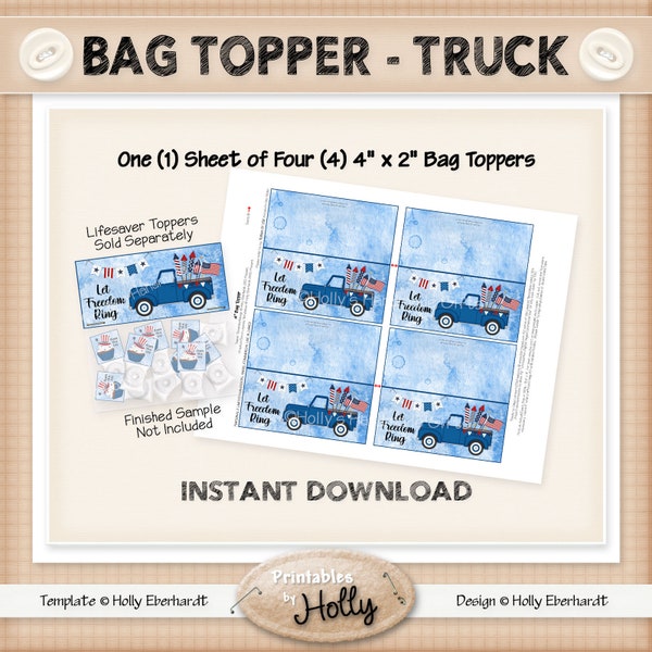 Bag Topper - TRUCK - Americana - Instant Download Printable - Experienced Beginner Project - HEBER_2406