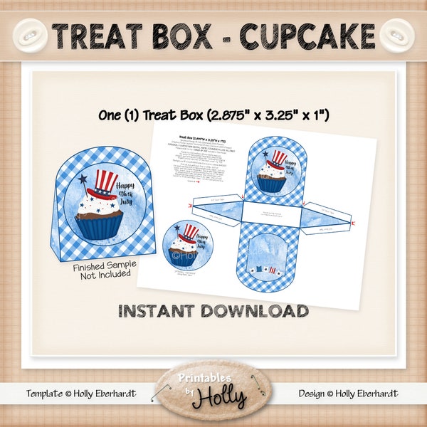 Treat Box - CUPCAKE - Americana - Instant Download Printable - Intermediate Project - HEBER_2420