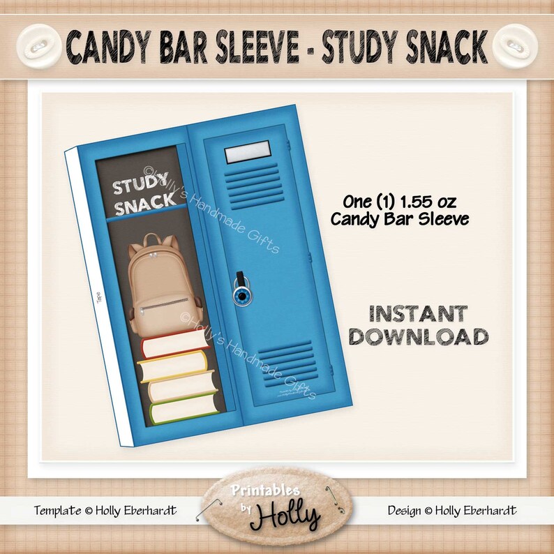 Candy Bar Sleeve STUDY SNACK Locker Instant Download Etsy