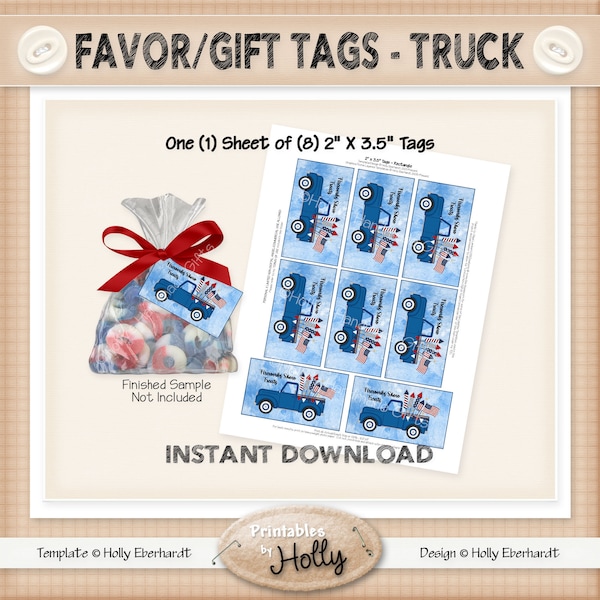 Favor/Gift Tags - TRUCK - Americana - Instant Download Printable - Beginner Project - HEBER_2409