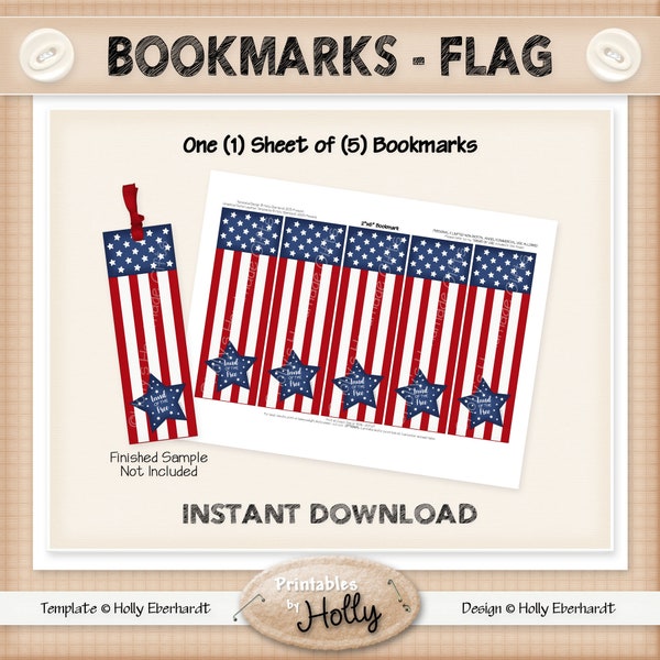 Bookmarks - FLAG - Americana - Instant Download Printable - Beginner Project - HEBER_1065