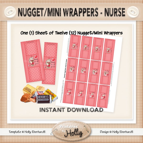 Nugget/Miniature Candy Bar Wrappers - NURSE - Instant Download Printable - Beginner Project - HEBER_2527