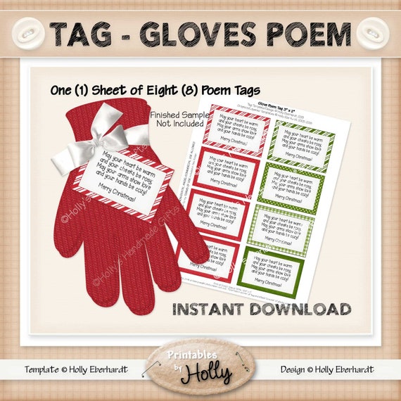 Tag GLOVES POEM Christmas Instant Download Printable Etsy