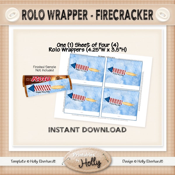 Rolo Wrapper - FIRECRACKER - Americana - Instant Download Printable - Beginner Project - HEBER_2407