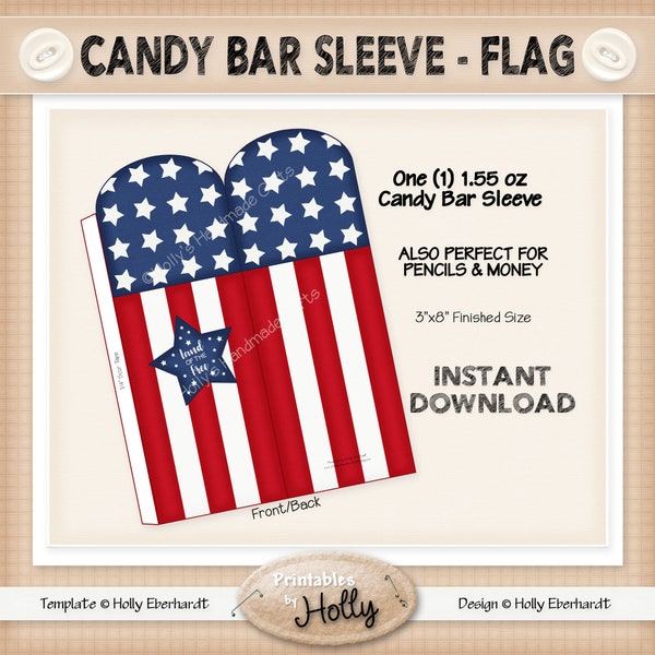 Candy Bar Sleeve - FLAG - Americana - Instant Download Printable - Experienced Beginner Project - HEBER_1809