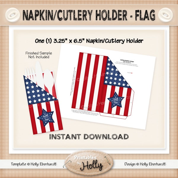 Cutlery Holder - FLAG - Americana - Instant Download Printable - Beginner Project w/ Experience - HEBER_1812