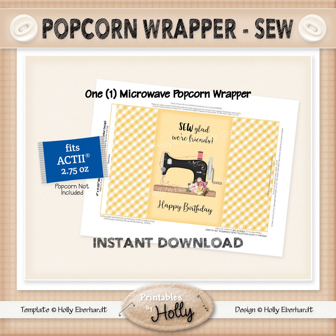 Microwave Popcorn Wrapper - SEW - Birthday - Instant Download Printable ...